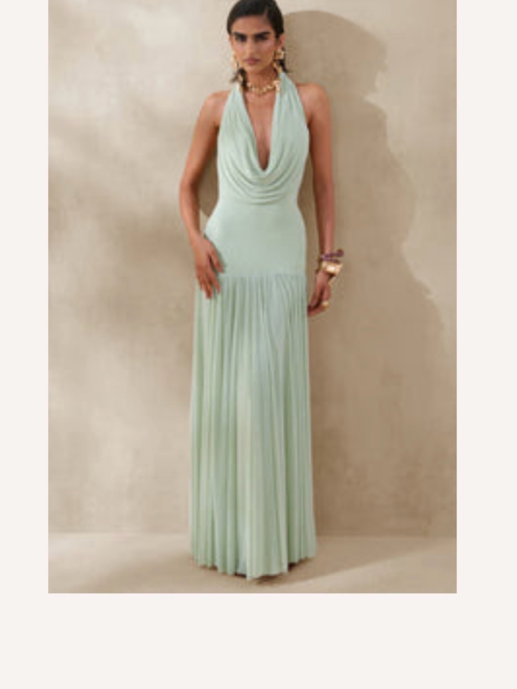 Club London Halter Drape Maxi Dress In Sage/Pale Mint